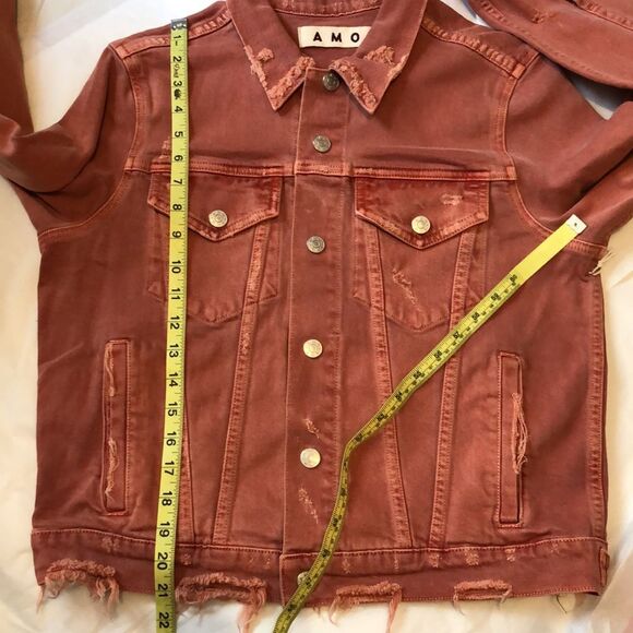 NWT AMO denim jean jacket Size M distressed rust coral Country Nashville Rodeo - Picture 14 of 16